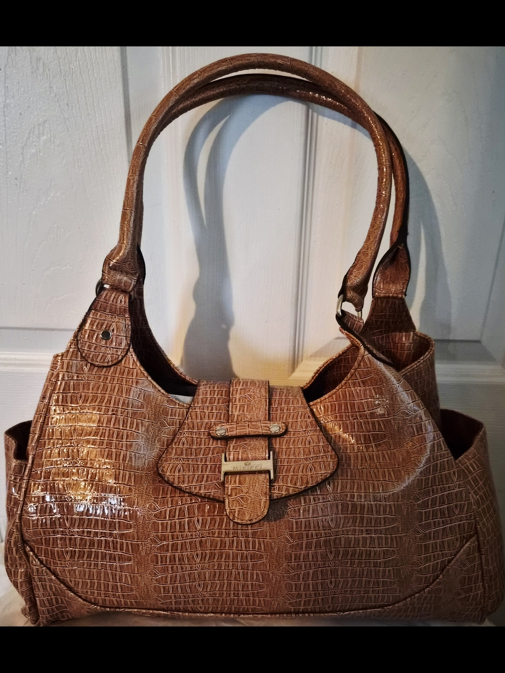 Minicci Croc-Embossed Tan Shoulder Bag
